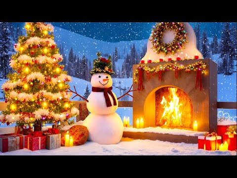 Winter Christmas Ambience With Snow & Fireplace 🔥Relaxing Traditional Christmas Music🎅Cozy Fireplace