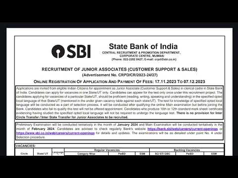 SBI JA Notification out !! 8000+ Vacancies