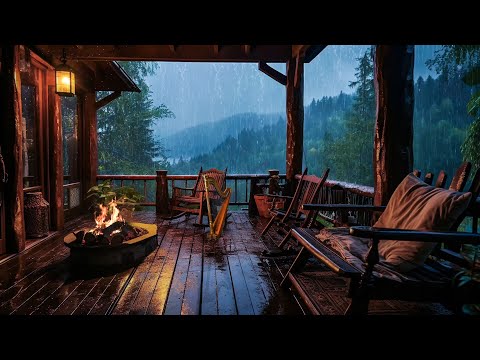 Extreme Rain & Fireplace in Hidden Balcony inside the Forest⛈️ Soothing Sounds To Sleep, Rest