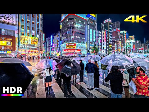 Tokyo Shinjuku Heavy Rain Night Walk, Japan • 4K HDR