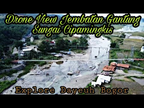 Drone View Jembatan Gantung Sungai Cipamingkis Bogor