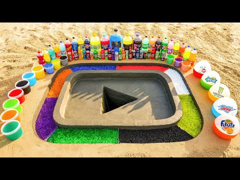 How to make YouTube Logo with Cement, Rainbow Orbeez, Big Monster, Coca Cola vs Mentos and Fanta