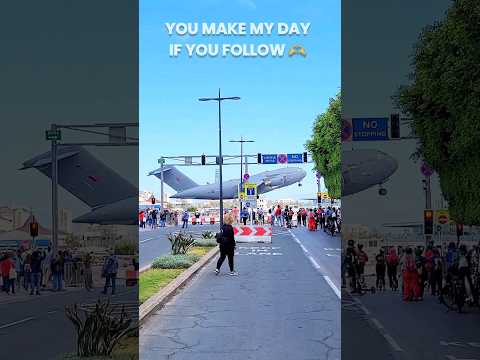 Royal Air Force C-17 Takeoff at Gibraltar in front of the people at the Barrier