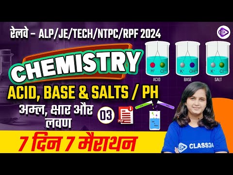 RRB ALP/TECHNICIAN/JE/ RPF/NTPC 2024 Chemistry by Shipra Mam | Acid, Base and Salts/PH