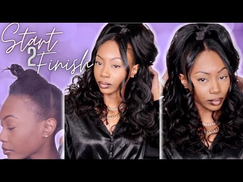 Half Up Half Down Protective Quick Weave with Bangs - Easy Quick Weave Tutorial