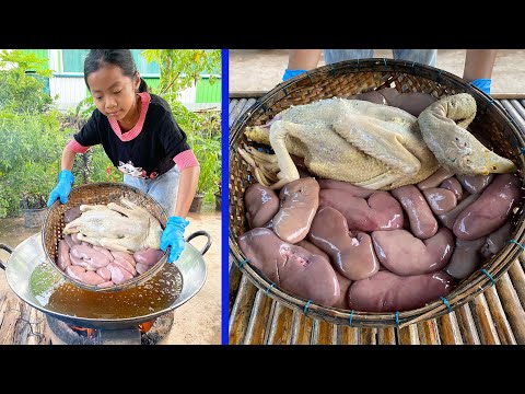 Country girl cook pork kidney and duck - Cooking with Sreypich