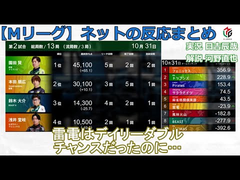 【Mリーグ】2024/10/31 ネット上のみんなの反応まとめ 麻雀 感想