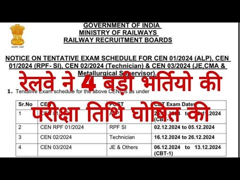 RRB Railway Exam Calendar: रेलवे ने टेक्नीशियन, असिस्टेंट लोको पायलट, आरपीएफ  new date