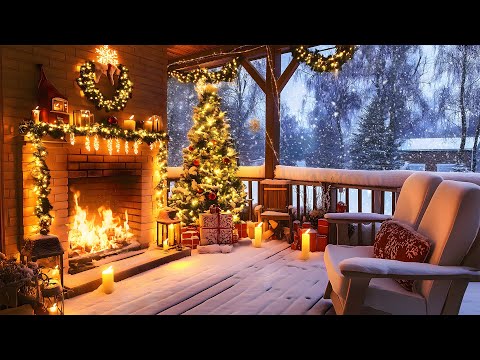 Outdoor Fireplace with Christmas Tree 🔥🎄Christmas Wonderland ❄️ Christmas Ambience