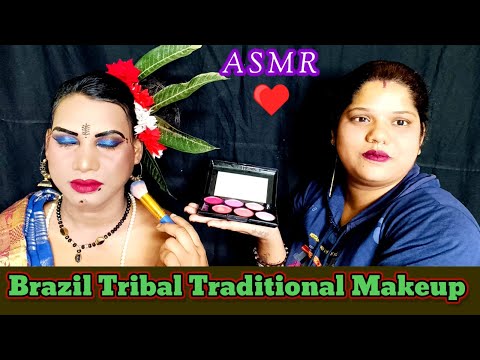 ASMR ~ Doing My Elder Bro Transformation Tribal Brazilian Traditional Makeup (Tingle's) 🌹💋💐