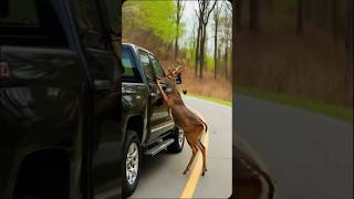 "Heroic Deer Saves Car Driver from Danger!🦌#Deer #DeerRescue #HeroicAct #AnimalRescue #Shorts #Foru