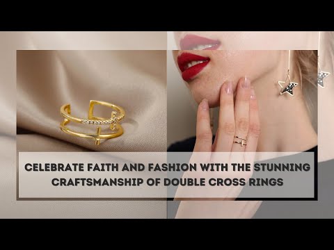 Korean-Style Double Cross Ring – Gold-Tone Stainless Steel with Sparkling Cubic Zirconia