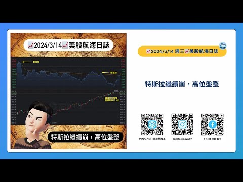 📈2024/3/14週四📈特斯拉繼續崩，高位盤整｜美股航海日誌+新聞導讀｜每日更新