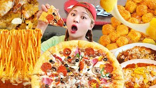 Mukbang Spicy Fried Chicken & Pizza 하이유의 직접 만든 피자 치킨 먹방🍕🍗 NOODLES Eating Sound | HIU 하이유