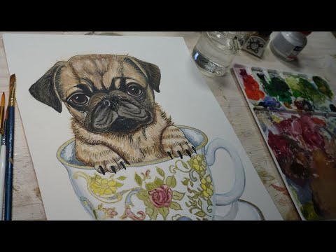 Teacup pug watercolor painting. Part 1 #watercolorpainting #art #pug