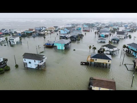 Tropical Storm ALBERTO - Texas Storm Surge Flooding Houses Drone Video - 6/19/2024