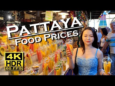 Pattaya Food Prices, Amazing Street food, Restaurant, Fruit 4K 60fps HDR  💖 Walking Tour 👀 Thailand