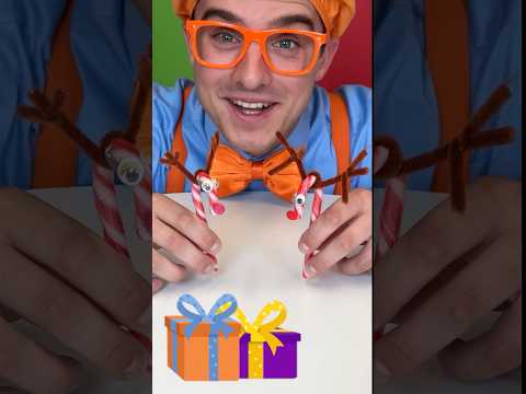 Easy Candy Cane Reindeer Craft for Kids 🔴🟢! DIY with Blippi! #blippi #shorts