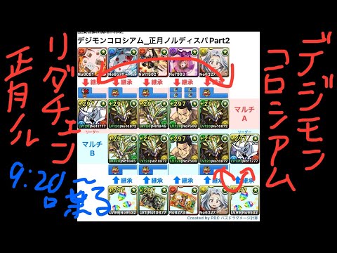 [パズドラ]デジモンアドベンチャーコラボ_デジモンアドベンチャーコロシアム_リダチェン正月ノルディスパ_2人マルチ周回編成Part2[パズル&ドラゴンズ]