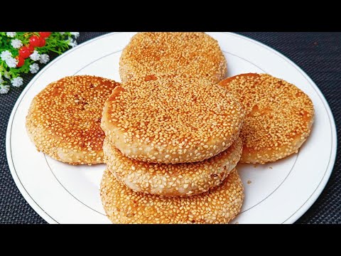 Homemade Sesame Flatbread: Crispy and Delicious ! 自宅で作る焼き餅：サクサクで美味しい！집에서 만드는 바삭한 찐빵: 정말 맛있어요! 烧饼酥脆掉渣