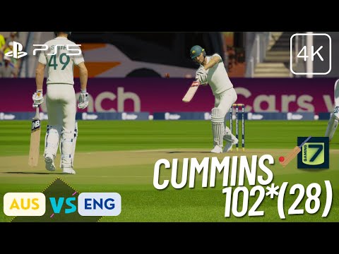 [PS5️⃣]🏏Cummins 102* (28)🔹🇦🇺 Aus Vs Eng🔹#Cricket 24🔹4k🔹#Gameplay🔹60FPS🔹Test🔹It sounded good !!!