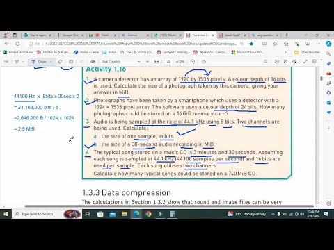 Calculate the file size Activity 1 16 | How to Calculate Image File Size | Audio File Size | O Level