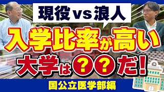 現役率VS浪人率　多い大学トップ５　国公立医学部編