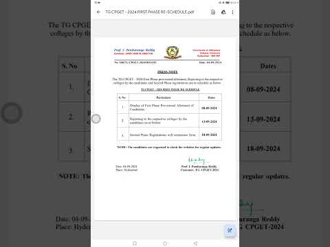 TGCPGET 2024 NOTIFICATION first phase, Reporting college and second