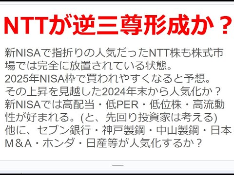 日本電信電話株価情報　NTT株価チャートが逆三尊形成を感じさせる形状に！1月23日からの下落トレンドで上値を抑えた抵抗線となるトレンドラインを超えれば、上昇転換すると予想。直近高値152円も重要。