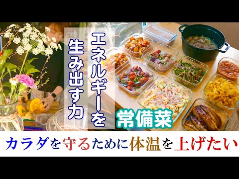 常備菜9品【体を守るために体温を上げたい】カラダの中で燃やす食事が必要。エネルギーを生み出す作りおき（ニンニク、生姜、里芋、カボチャ、ごぼう、人参、パプリカ、しいたけ、豚肉、鶏肉サバ、イワシ）