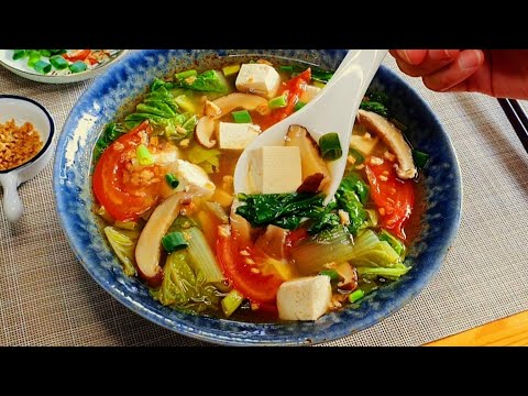 how to make vegetable soup at home without corn flour!!, tofu tomato soup recipe Chinese