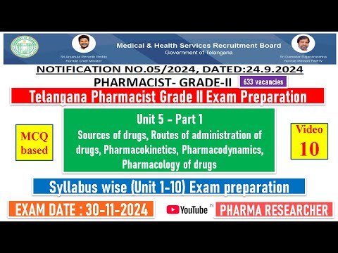 Telangana Pharmacist Grade-II exam Preparation II Unit 5 - part 1 II Unit 1-10 exam preparation