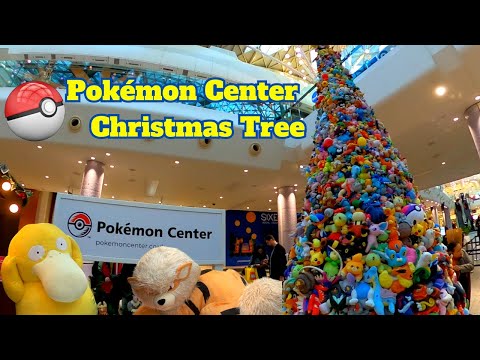 Pokémon Christmas Tree London Walking Tour 16 ft Christmas Tree made of 800 Pokémon Center plushies