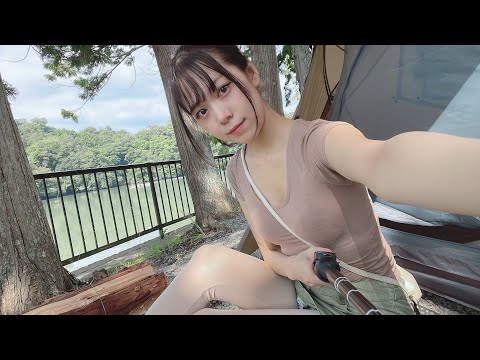 【湖畔で新幕】汗だくでスパイスから作る カレーキャンプ 初めてのテントはソロドーム / curry from scratch by the lakeside 【Solo camping girl】