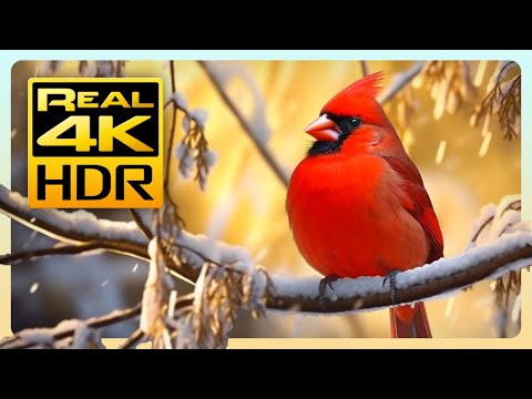 The Stunning Red Cardinal in Amazing 4K HDR - Stunning Nature with Relaxing Music & Birds Sounds