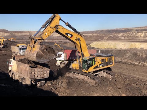 Caterpillar 385C Excavator Loading 4 Axle Trucks On Huge Mining Area - Labrianidis Mining Works