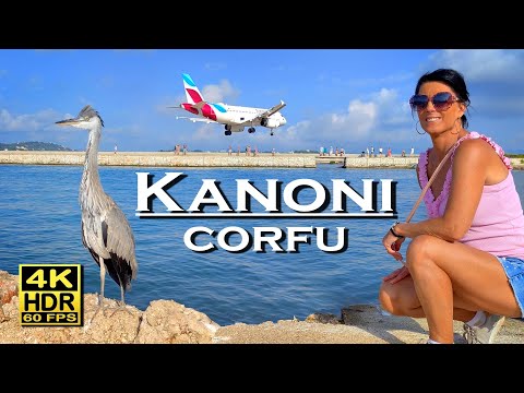 Kanoni Corfu Greece + Vlacherna Monastery  4K 60fps HDR ( UHD ) 💖 The best places 👀 Walking tour