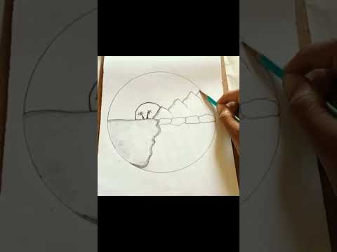 Easy mountain scenery drawing  ||circle scenery #drawing #easydrawing