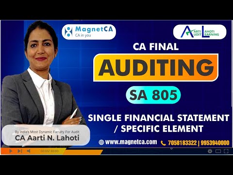 CA FINAL AUDIT - SA 805 - SINGLE FINANCIAL STATEMENT/ SPECIFIC ELEMENT - CA AARTI N. LAHOTI