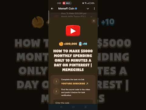 HOW TO MAKE $5000 MONTHLY SPENDING ONLY 10 MINUTES A DAY ON PINTEREST | MEMEGIRLS |Memefi Video Code