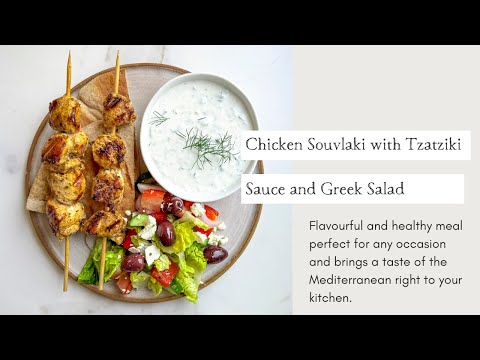 Chicken Souvlaki with Tzatziki Sauce and Greek Salad | Cooking with Zahra