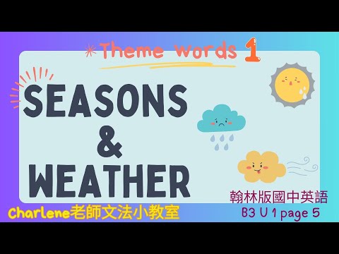 翰林版國中英語第3冊第1課文法 page 5 –[天氣主題單字1 Seasons and weather ] ~【Charlene老師文法小教室來囉~😃讓老師來教你天氣相關用語吧!