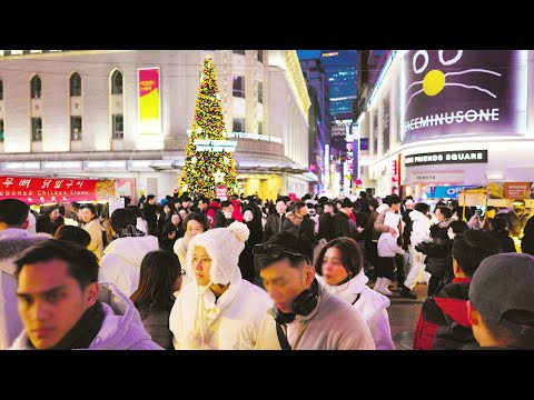 MYEONGDONG Christmas EVE 2024 is Crowded with Huge Crowds, Myeongdong Cathedral, Seoul Travel Walker