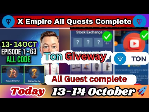 13 October All Quests Code X Empire | Investment Fund Card | Rebus Of The Day | Youtube Video Code