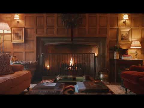 A COSY CRACKLING FIREPLACE ️‍🔥 90 Minutes ASMR Cotswolds Drawing Room Open Fire - 4K with sounds