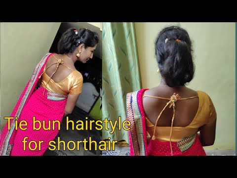 Tie bun hairstyle for short hair | Simple Hairstyle for beginners | We love to do Farming