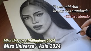 Drawing Chelsea Manalo, Miss Universe 2024, Miss Universe Asia 2024 | jesar art