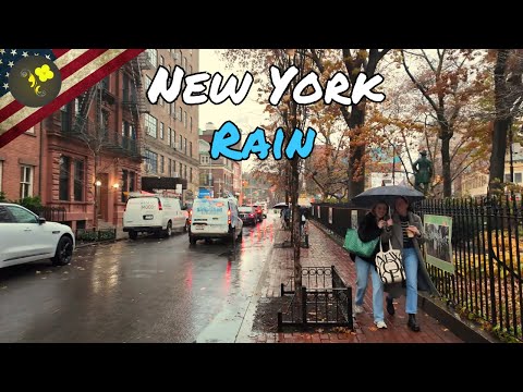 Rainy Walk in NYC’s West Village [4K] | Virtual Tour with Umbrella & Rain Sounds