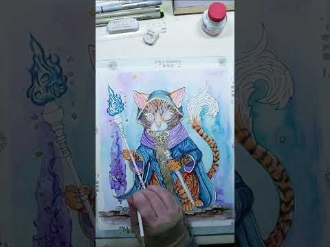 Cat Wizard watercolor painting from my coloring book. #watercolorpainting #artofwatercolor #art