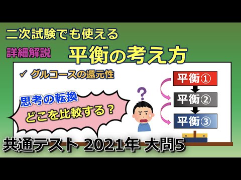 【京大院卒が独自解説】二次試験でも使える平衡の考え方！これで時短しよう！（共通テスト 2021年 大問5）